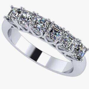 NANA Jewels Asscher Cut Simulated Diamond Ring 1.00ctw 6 Stone .925 Wedding Band